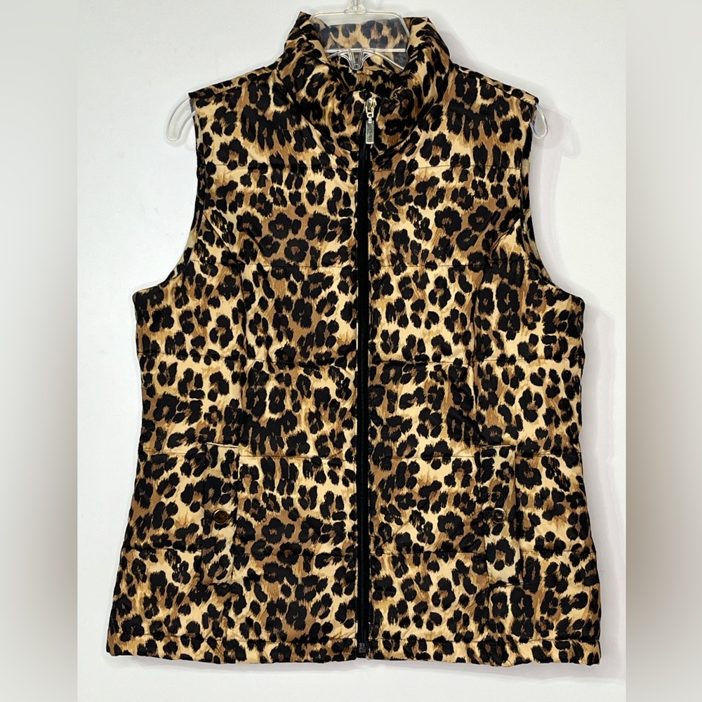 Charter‎ Club Cheetah Print With Pockets Women's Petite Small Puffer Vest